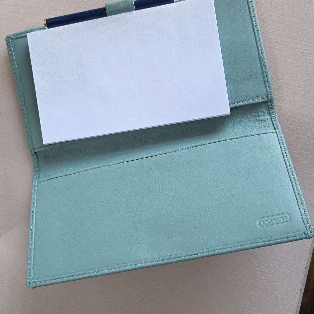 COACH Sage Leather Checkbook Notepad Cover with Navy Coach Pen - Picture 8 of 11